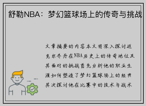 舒勒NBA：梦幻篮球场上的传奇与挑战